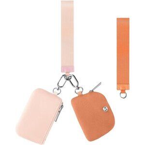 Mini Zip Around Dual Pouch Wristlet With 2 Straps Amber Light Orange